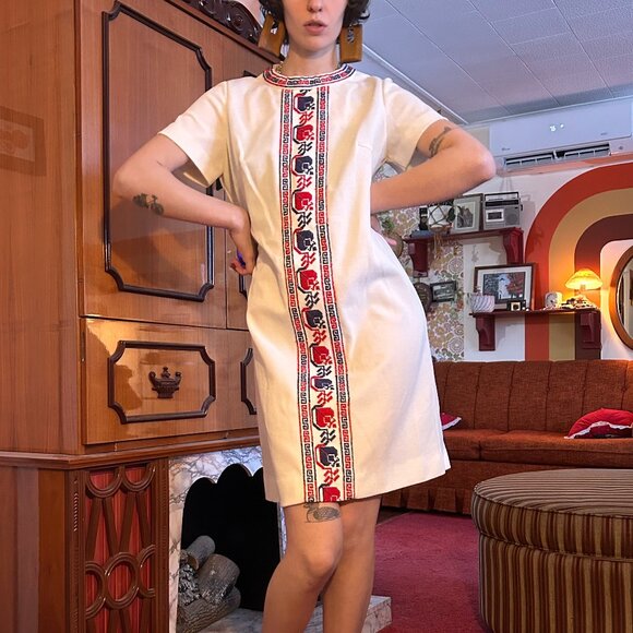 1960s MOD amy adams knits 60s mod embrodiered stripe hippie white dress! - Picture 7 of 16